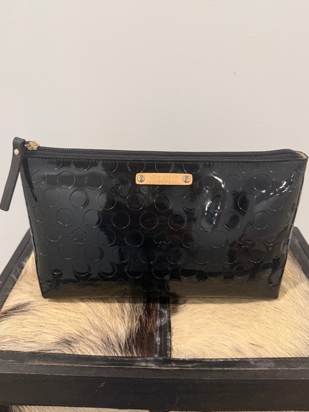 Kate Spade Black Patent Embossed Cosmetic Pouch